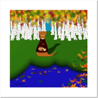 Oliver The Otter at River Wolf Lake in Autumn Posters and Art